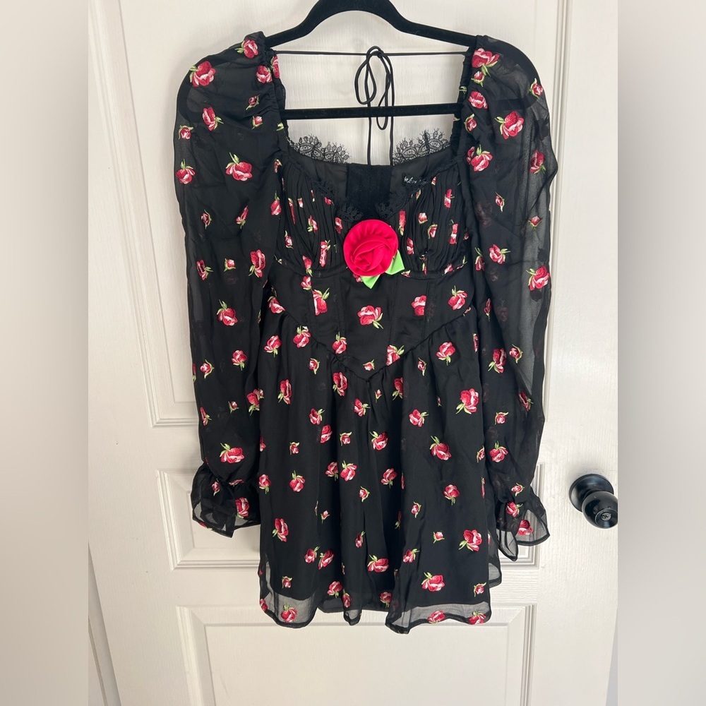 For Love and Lemons Wren Black Floral Mini Dress Size M NWT - Picture 2 of 4
